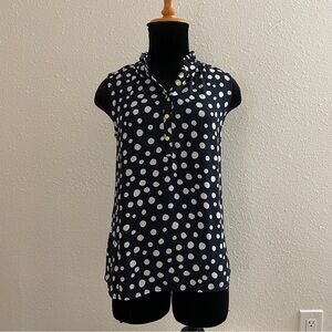 Loft Navy Polka Dot Ruffle Neck Sleeveless Top